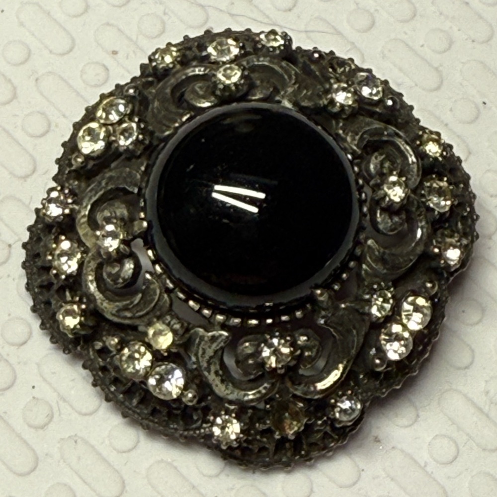 16.)Vintage Black and Silver Brooch Vintage. Sterling marked. Heavy